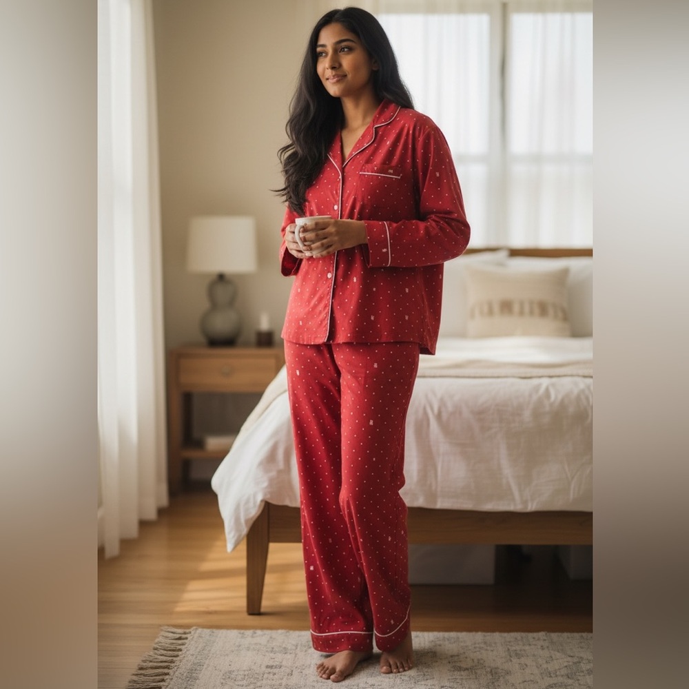 Victoria Secret Polka Dot Logo Red Pajama Set Size M